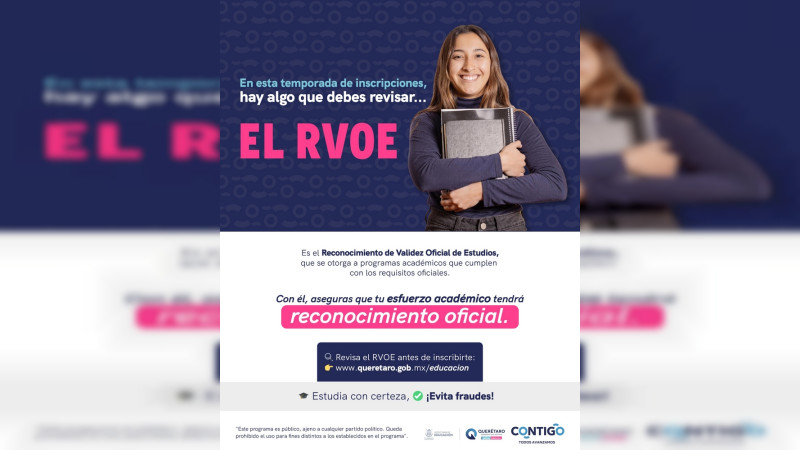 Invita SEDEQ a verificar el RVOE al elegir escuela 