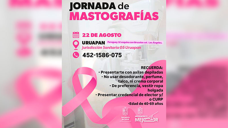 Jornada de mastografía para la detección oportuna del cáncer de mama en Uruapan 