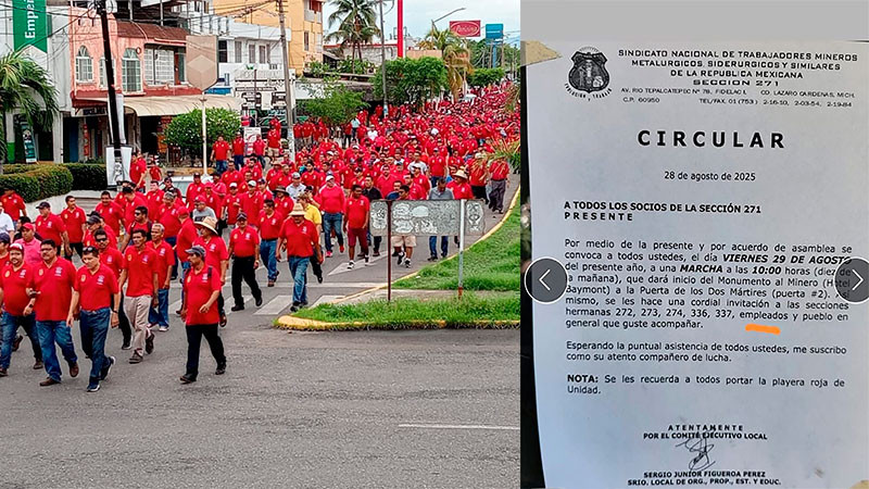 Realizarán marcha los mineros este viernes en Lázaro Cárdenas, Michoacán 