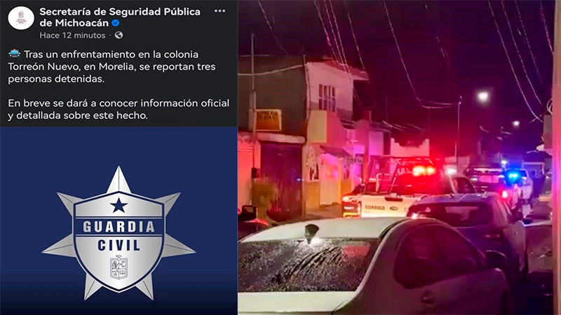 Tras enfrentamiento en Morelia, Michoacán, GC detiene a tres personas en la colonia Torreón Nuevo 