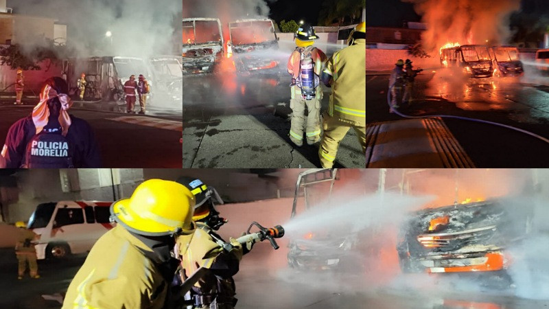 Se incendian dos camiones en la Terminal del Sur de Morelia, Michoacán 