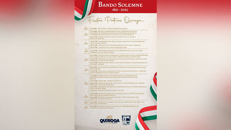 Presentan Bando Solemne conmemorativo del mes patrio y del aniversario de Quiroga 