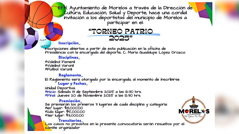 Morelos se viste de deporte y orgullo patrio con el “Torneo Patrio 2025” 