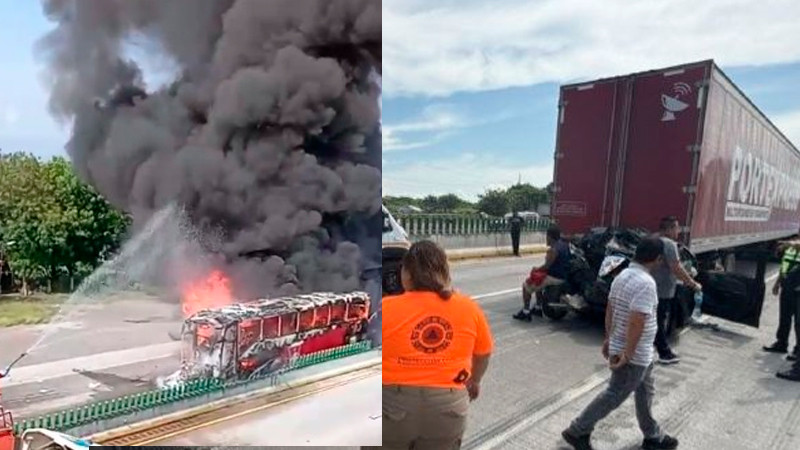Choque entre tráiler y autobús de pasajeros deja al menos 14 heridos en Veracruz 