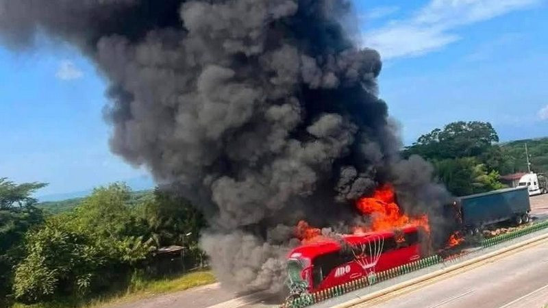 Tráiler embiste a autobús de pasajeros y ambos arden en llamas en Veracruz; hay al menos 14 lesionados 
