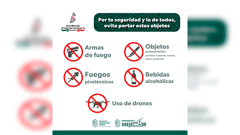 Conoce los accesos y objetos prohibidos para que ingreses rapidamente al primer cuadro del Centro Histórico de Morelia, y que disfrutes esta noche el Grito de Independencia y el concierto gratuito de Christian Nodal.
