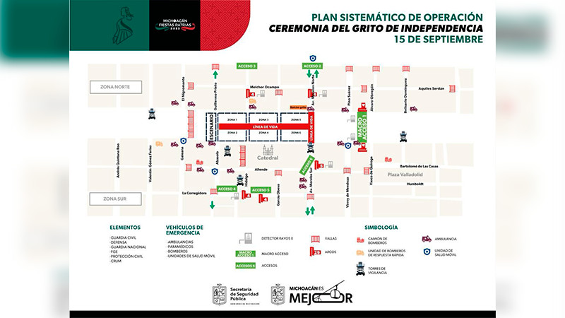 Conoce los accesos y objetos prohibidos para que ingreses rapidamente al primer cuadro del Centro Histórico de Morelia, y que disfrutes esta noche el Grito de Independencia y el concierto gratuito de Christian Nodal.