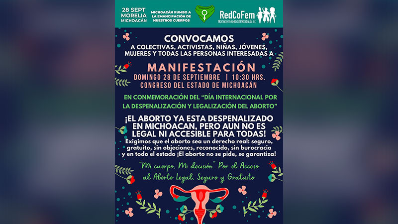 Anuncian manifestación pro aborto en Morelia para este domingo 