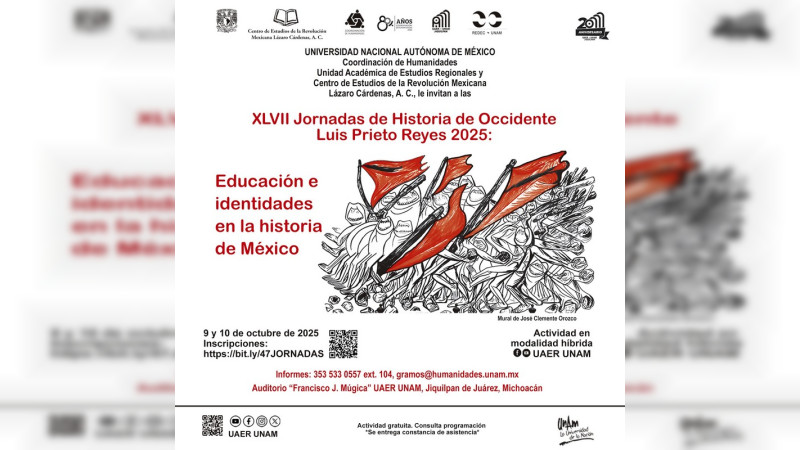 Se aproximan las XLVII Jornadas de Historia de Occidente Luis Prieto Reyes 2025: Educación e identidades en la historia de México 