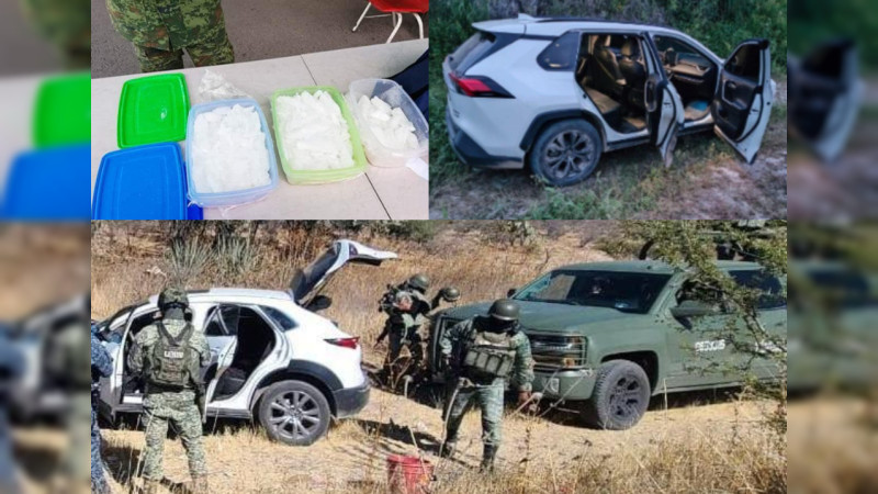 Investiga FGR golpe militar al crimen Tacámbaro, Michoacán: Aseguran 3.6 kilos de estupefaciente, 2 rifles de asalto y 4 vehículos robados 
