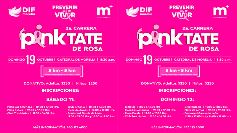  DIF Morelia invita a la 2ª Carrera “Pinktate de Rosa” 