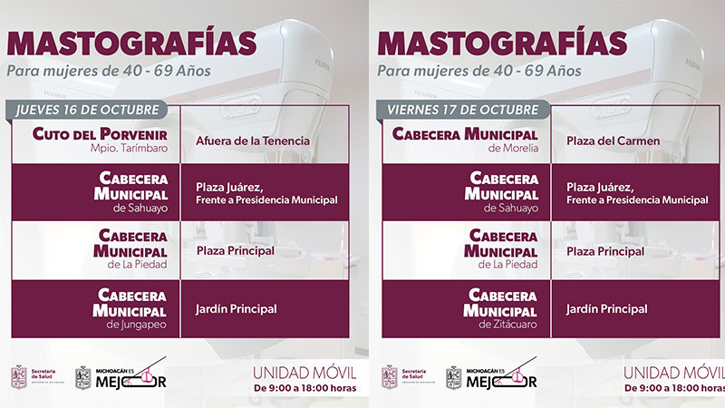 Despliega SSM unidades móviles de mastografía en 12 municipios de Michoacán 