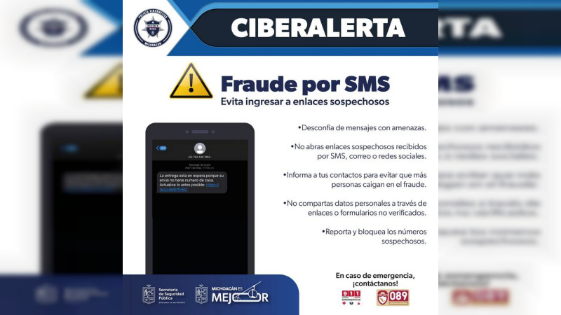 Alerta SSP Michoacán sobre fraude en links dentro de mensajes de texto 