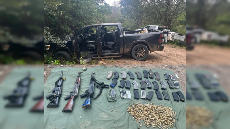 Golpe al crimen en Cotija, Michoacán: Ejército y Guardia Nacional decomisan arsenal y cinco camionetas en el Cerro del Lobo 