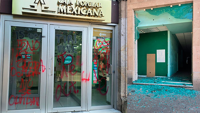 Realizan marcha normalistas en Morelia, Michoacán; dejan varios destrozos a su paso  
