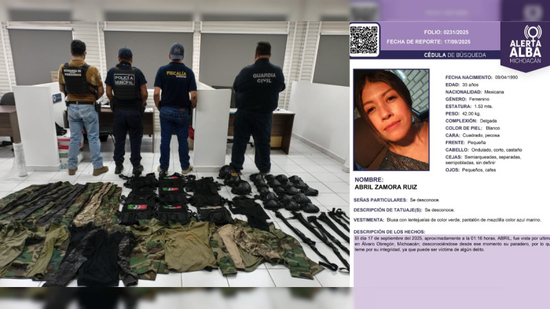 Hallan equipo táctico de Jalisco durante operativo de búsqueda de la maestra Abril Zamora, secuestrada hace un mes en Michoacán 
