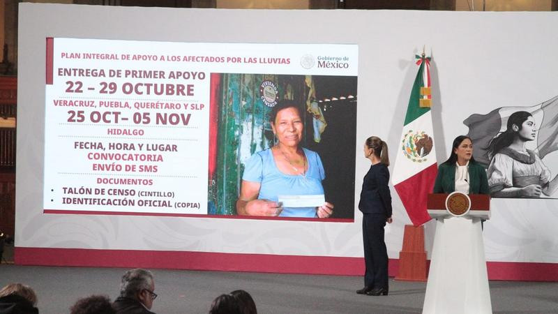 Anuncia Claudia Sheinbaum inversión inicial de 10 mil MDP en apoyos directos a damnificados por las lluvias 