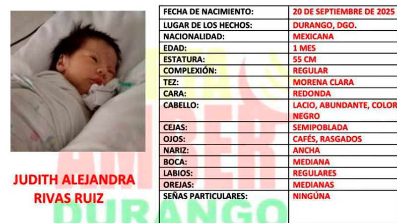 Sustraen a una bebé recién nacida en hospital de Durango; activan Alerta Amber 