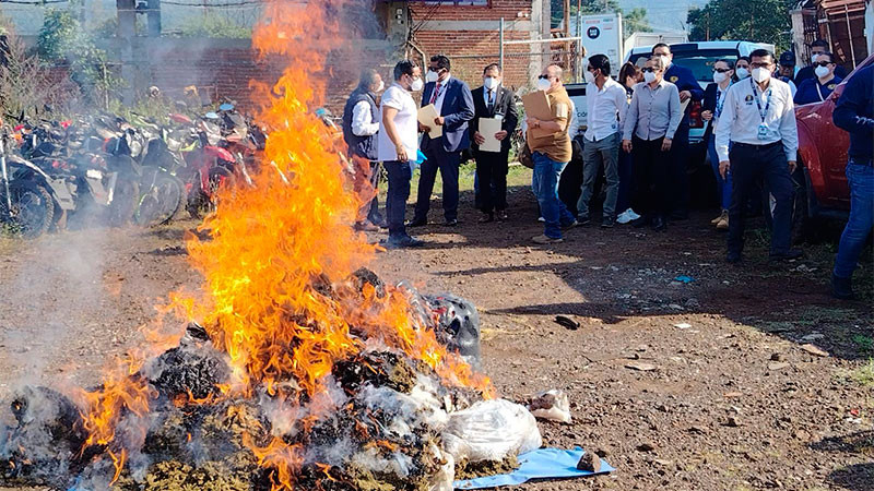 Destruye la FGE 100 kilogramos de estupefacientes en Uruapan, Michoacán