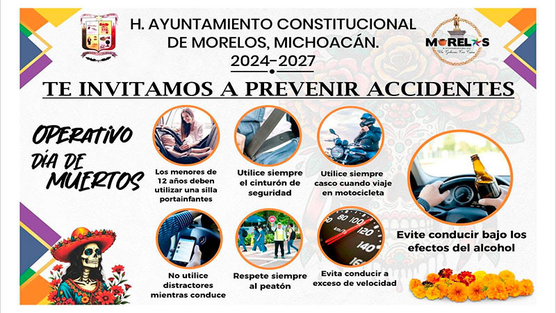 Refuerza Ayuntamiento de Morelos la seguridad vial con operativo especial por el Día de Muertos 