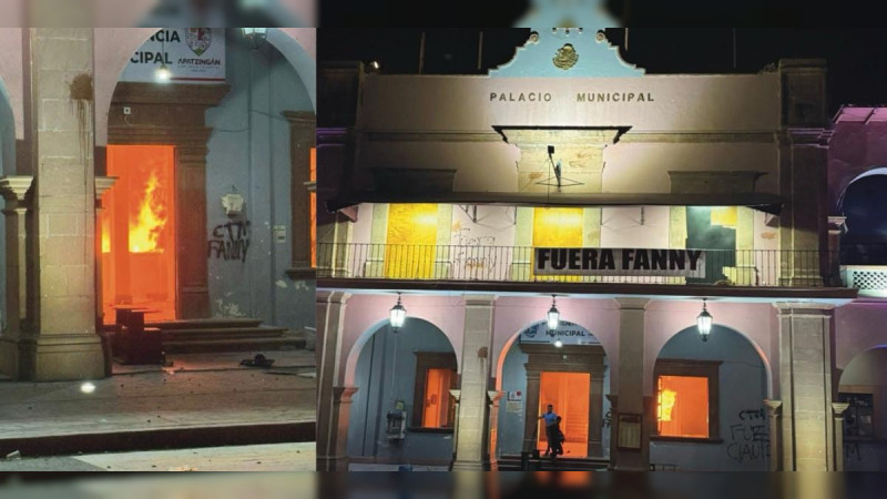 Estalla Apatzingán, Michoacán, tras marcha por el asesinato de Carlos Manzo: queman Palacio Municipal y exigen la salida de Fanny Arreola 