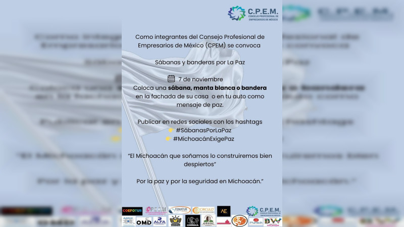 Ante asesinato de Carlos Manzo, CPEM convoca a la jornada “Sábanas por la Paz” en Michoacán 