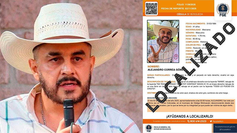 Localizan con vida a Alejandro Correa, expresidente municipal de Zinapécuaro, Michoacán  