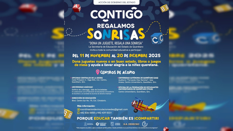 Lanza SEDEQ colecta Contigo Regalamos Sonrisas en Querétaro 