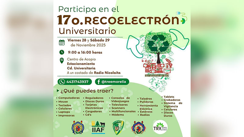 Se llevará a cabo el 28 y 29 de noviembre el Recoelectrón Universitario  