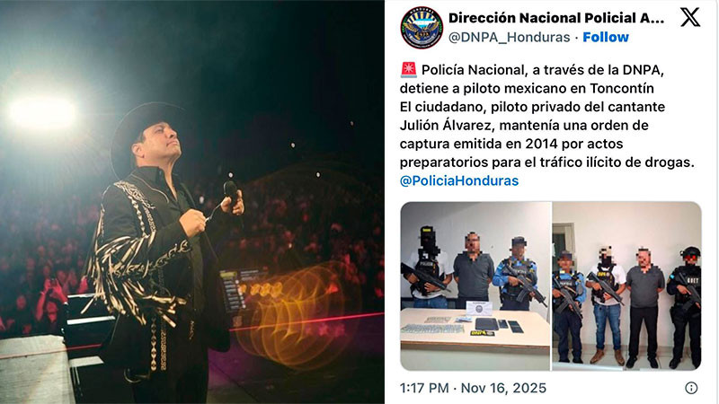 Desmiente el cantante Julión Álvarez la detención de su piloto en Honduras 