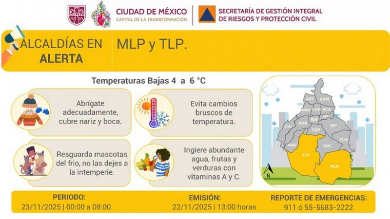 Se activa Alerta Amarilla por pronóstico de temperaturas bajas en CDMX 