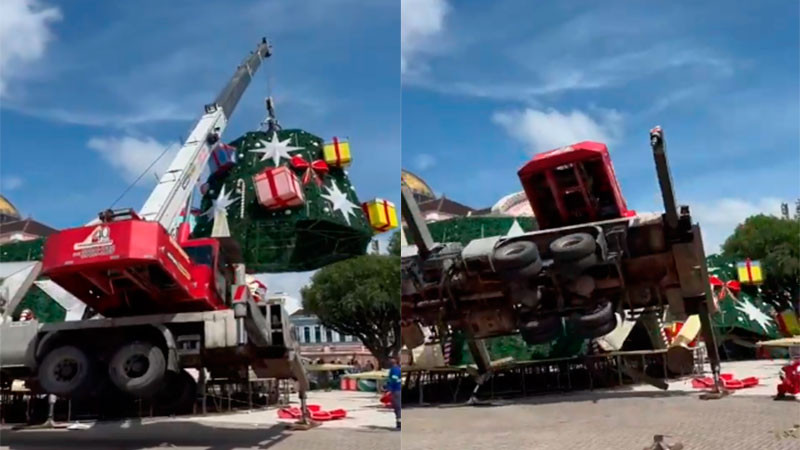 Hombre pierde la vida al ser aplastado por una grúa mientras trabajaba colocando un árbol gigante de Navidad en Manaos, Amazonas 