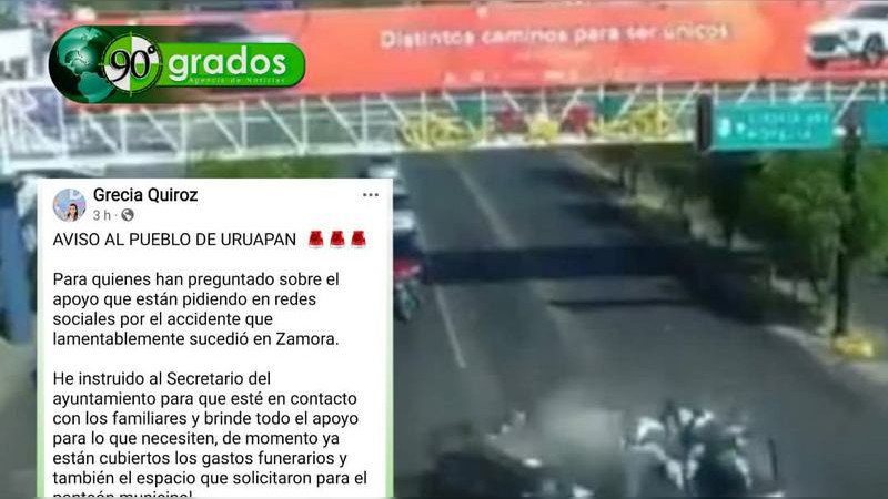 Grecia Quiroz cubrirá gastos funerarios de uruapenses fallecidos en accidente vial en Zamora 