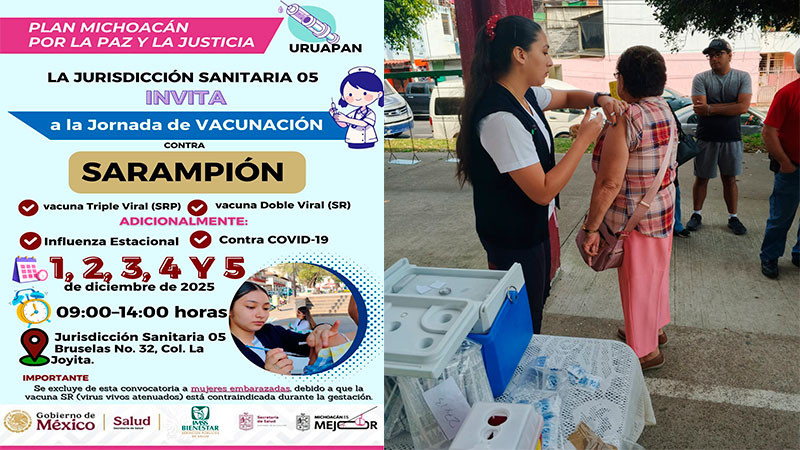 Inicia Jornada Intensiva de Vacunación contra Sarampión en Uruapan 