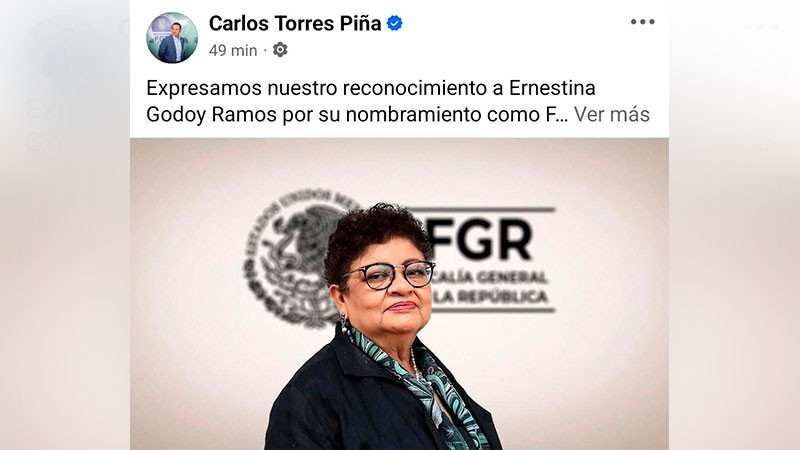 Respalda Torres Piña nombramiento de Ernestina Godoy como titular de la FGR 