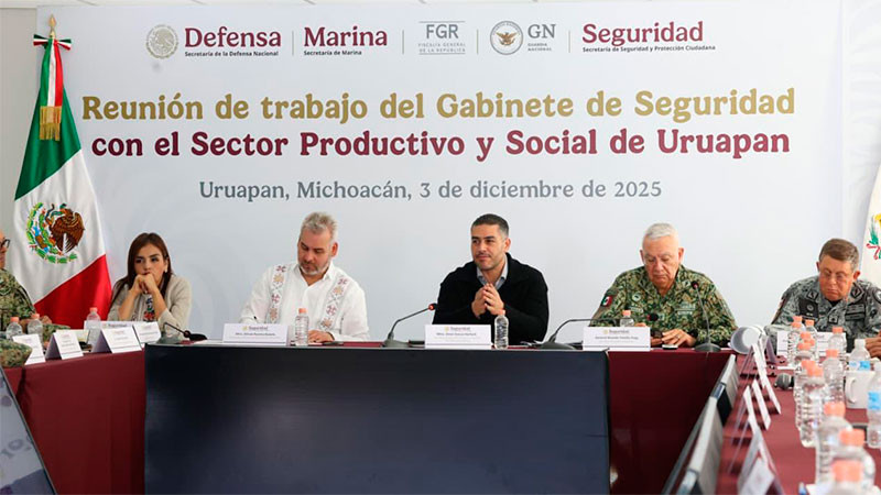 Revisa el Gabinete de Seguridad avances de la estrategia regional en Uruapan, Michoacán  