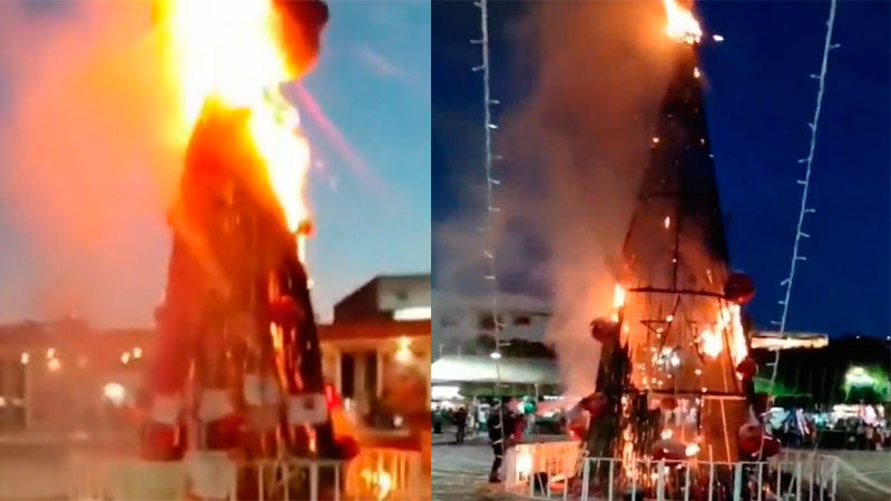 Queman árbol de navidad en Zitácuaro, Michoacán; piden justicia por homicidio de joven durante un retén de elementos policiacos  