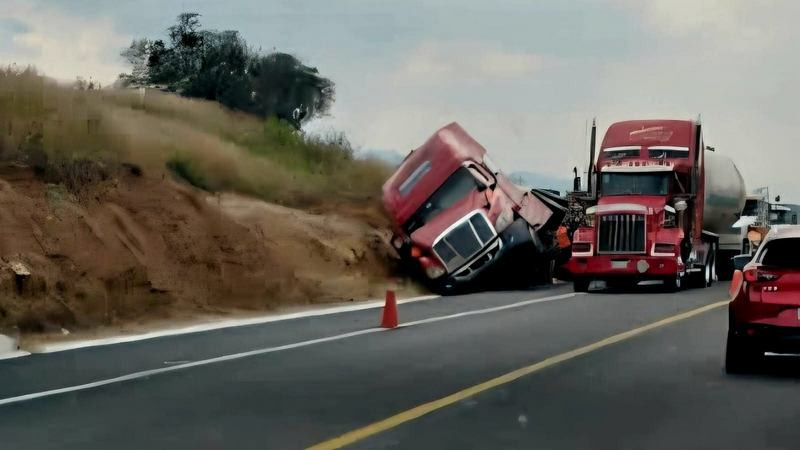 Vuelca tráiler con doble remolque en la autopista Pátzcuaro–Cuitzeo 