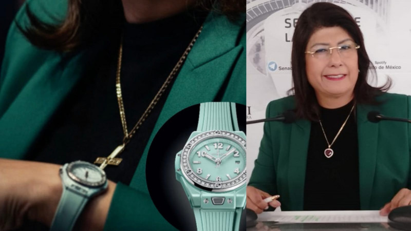 Captan a senadora morenista Mariela Gutiérrez con reloj de 400 mil pesos; no incluye lujos en su declaración patrimonial 