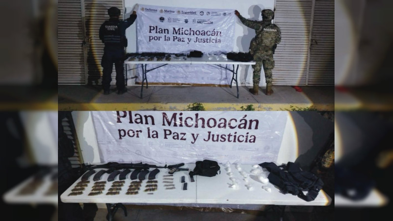 Delincuentes abandonan camioneta con armamento y estupefacientes tras huir de fuerzas de seguridad en Lázaro Cardenas, Michoacán 