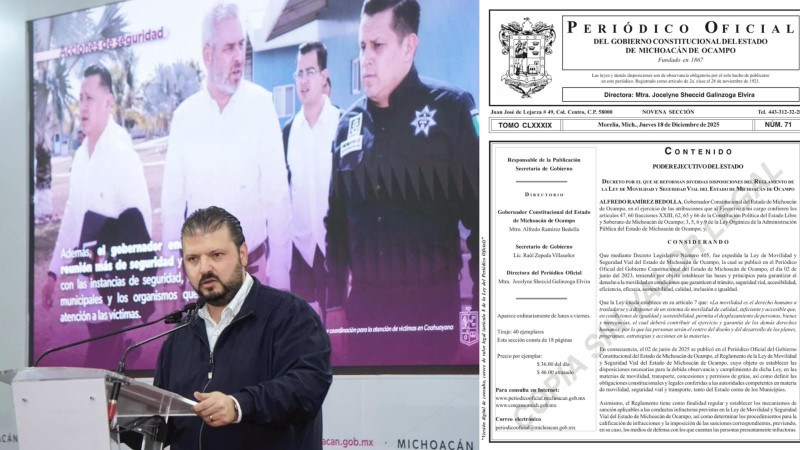 Publican Decreto que pone fin a multas de tránsito en Michoacán 