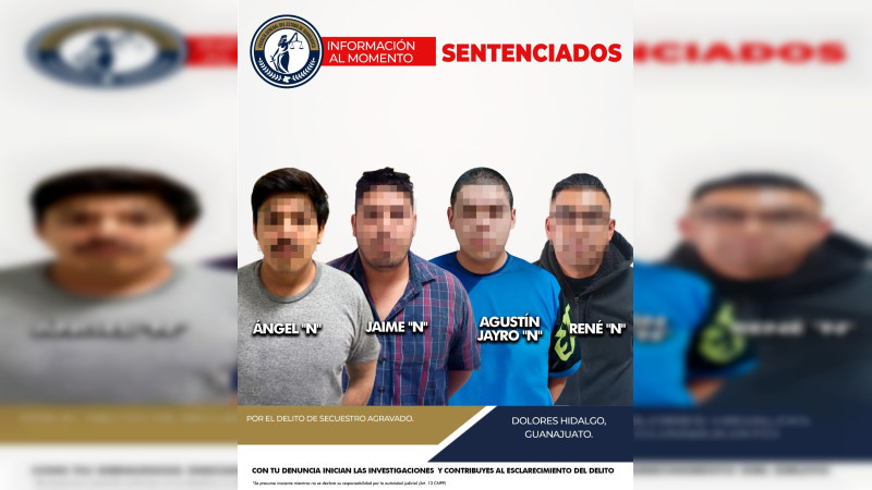 Condenan por secuestro agravado a cuatro personas a más de un siglo de prisión por crimen cometido en Dolores Hidalgo 