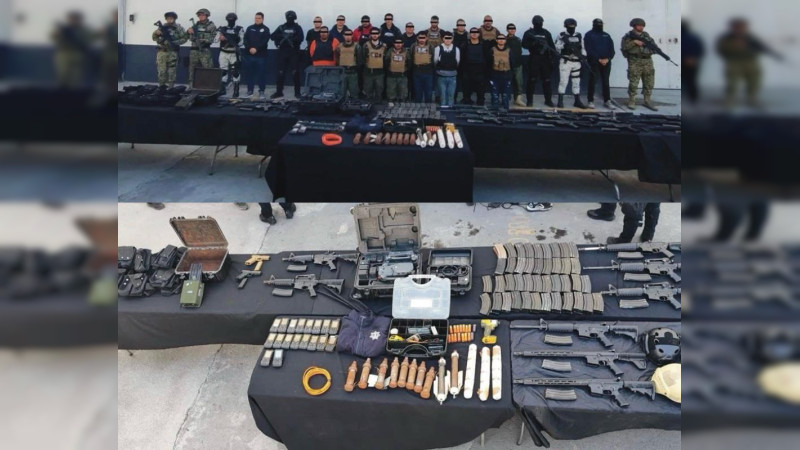 Desmantelan célula armada en Nuevo León: Caen 17 con explosivos, drones y armas de alto poder 