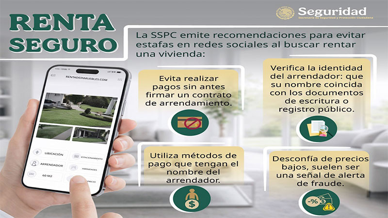 Emite la SSPC recomendaciones para las personas que buscan rentar una vivienda y evitar fraudes  