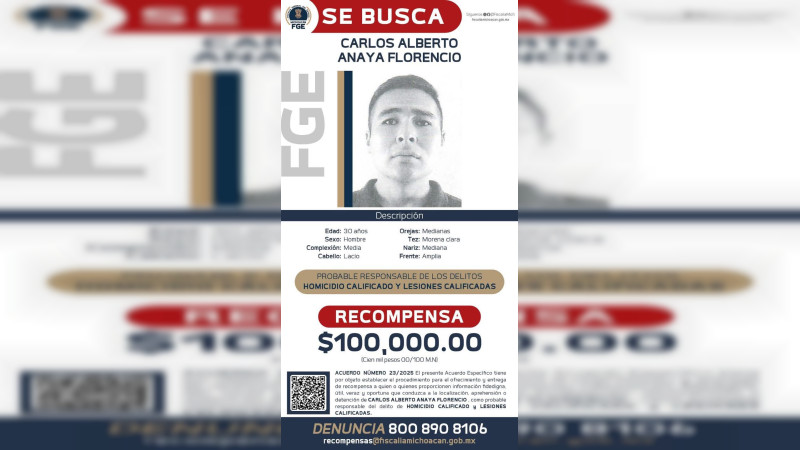 Fiscalía Michoacán ofrece 100 mil pesos por policía municipal que mató a una joven en retén en Zitácuaro, Michoacán  