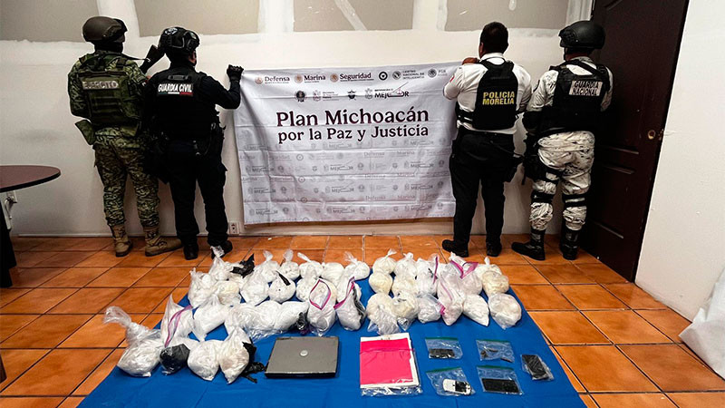 En Morelia, Michoacán: Aseguran 43 kilogramos de estupefacientes en presunto laboratorio clandestino 