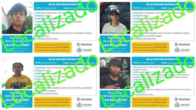 Localizan con vida a los 5 menores desaparecidos en Jalisco 