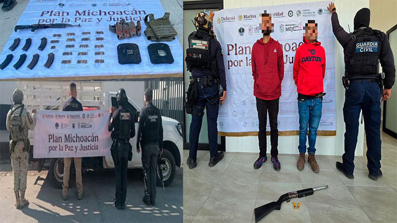 En cinco municipios de Michoacán, la SSP asegura 5 armas de fuego y detiene a 3 personas 