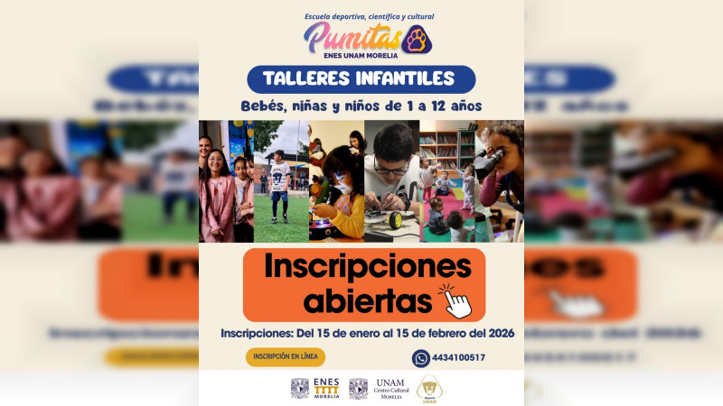 ENES UNAM Morelia abre inscripción a talleres infantiles de su “Escuela Pumitas” 