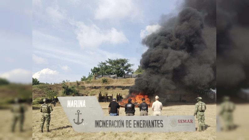 Marina da golpe de 560 millones al crimen en Michoacán: Destruye más de 2.5 toneladas de estupefacientes en la costa 